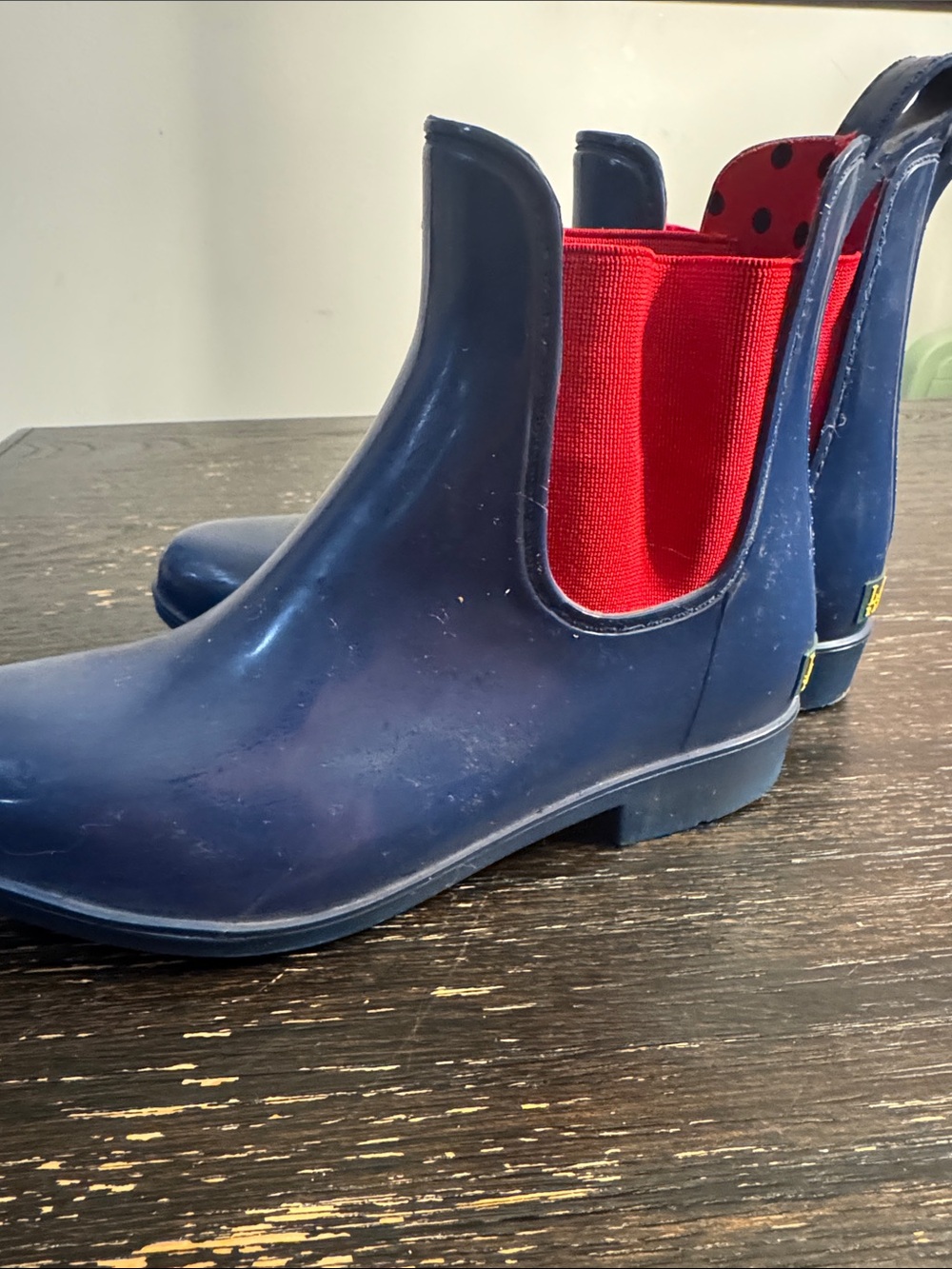 Lauren Ralph Lauren Navy Chelsea Rain Boots with Red Elastic